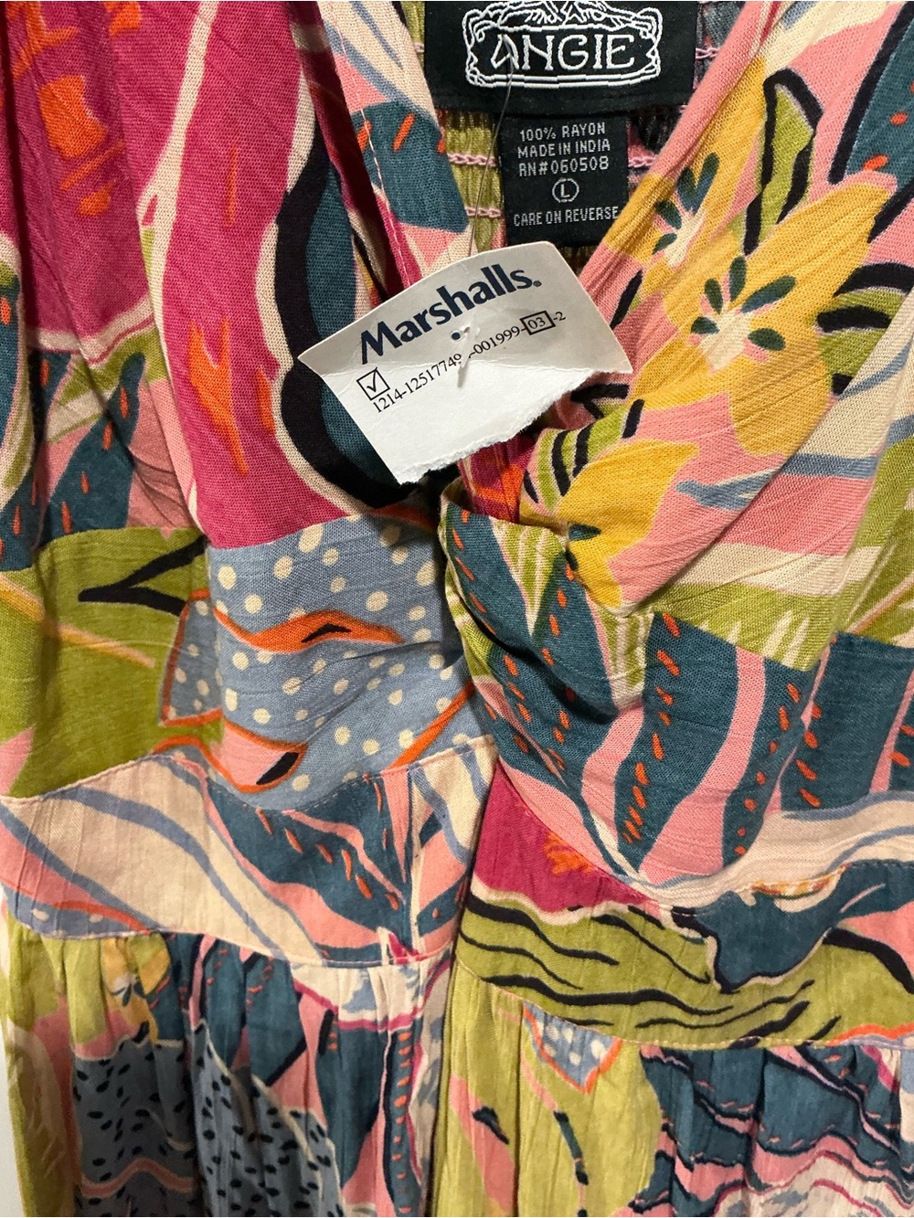 Angie Tropical Floral V-Neck Maxi Dress in Pink, Yellow & Green - Picture 7 of 7
